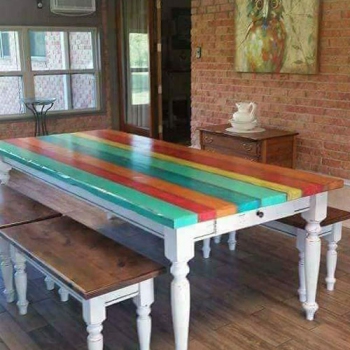 Multi colored wood dining table deals