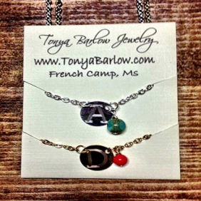 Small Metal Monogrammed Necklace with Accent Bead Small Metal Monogrammed Necklace with Accent Bead