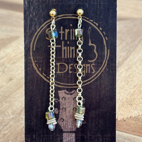 Amber Bead and Guitar String Earrings