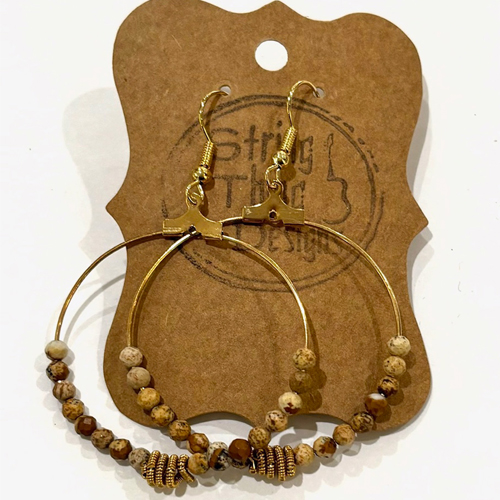 Brown Stone Guitar String Hoop Earrings