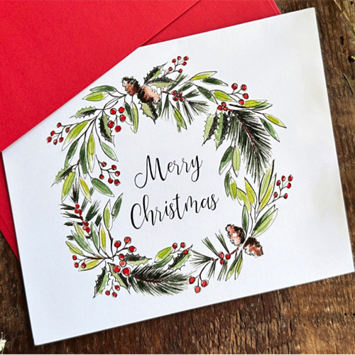 Christmas Wreath Card, Red Envelope