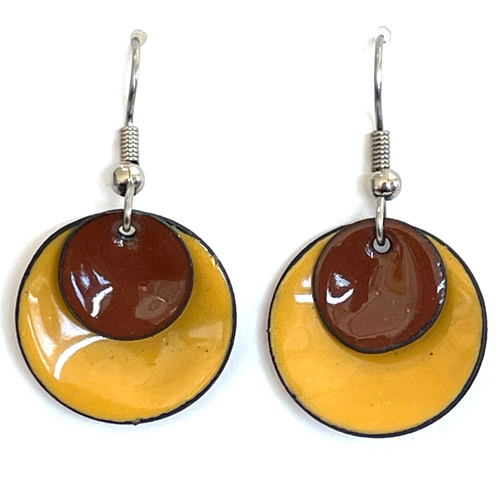 Double Dots Maroon and Yellow Earrings