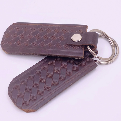 Embossed Brown Leather Keychain