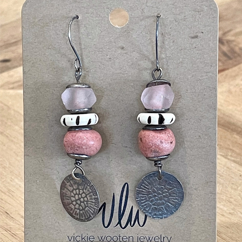 Embossed Sterling Silver Beaded Earrings