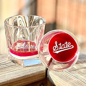 Maroon and White Glassware