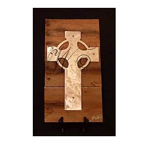 Celtic Cross Metal & Reclaimed Wood Art