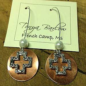 Copper Earrings with Open Cross