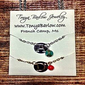 Small Metal Monogrammed Necklace with Accent Bead