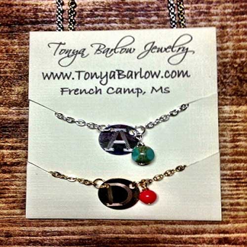 Small Metal Monogrammed Necklace with Accent Bead