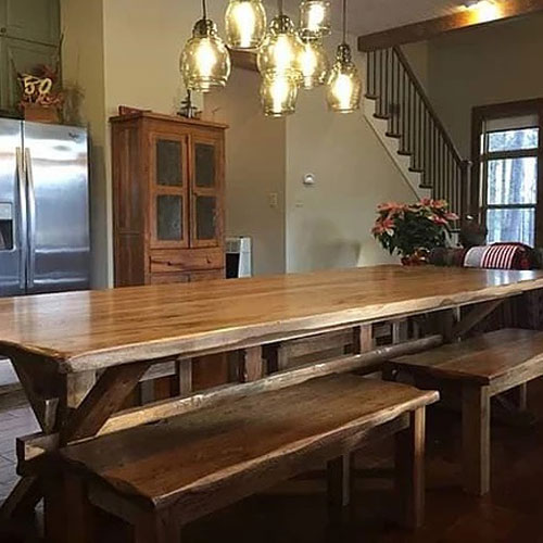 Hickory Trestle Table with Benches