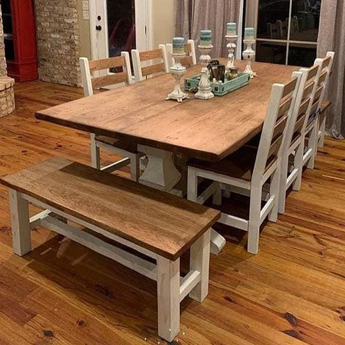 Two-Toned Double-Pedestal Table with Benches & Chairs