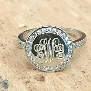 Sterling Silver Cubic Zirconia Round Monogram Ring