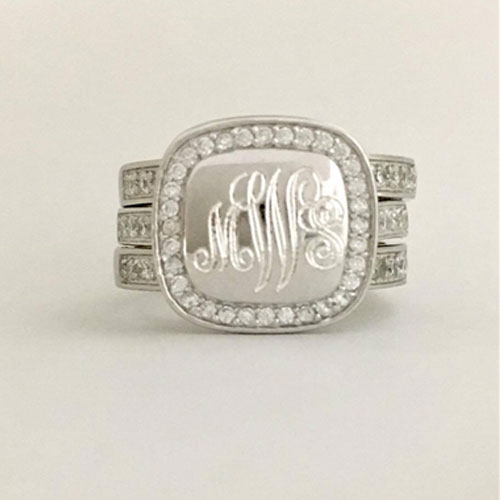 Sterling Silver Cubic Zirconia Square Monogram Ring