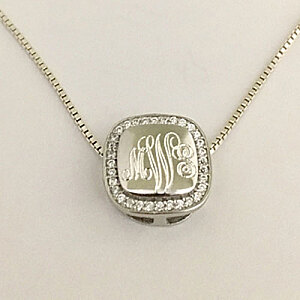 Sterling Silver Square Cubic Zirconia Monogram Necklace