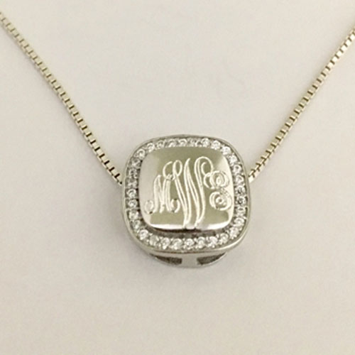 Sterling Silver Square Cubic Zirconia Monogram Necklace